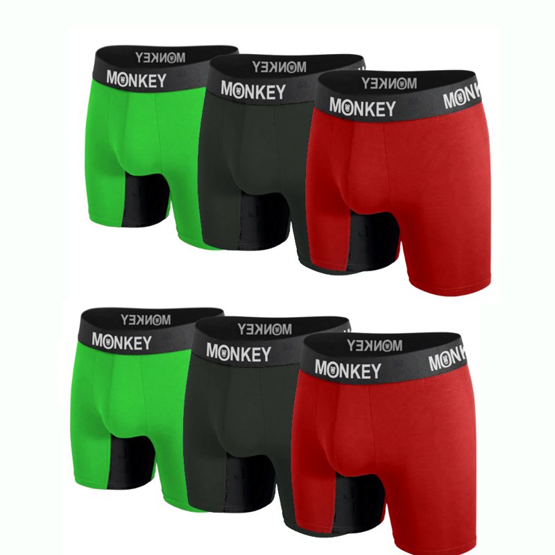 Monkey Undies Bamboo 6 pack Black, Red, Green - Monkey Undies