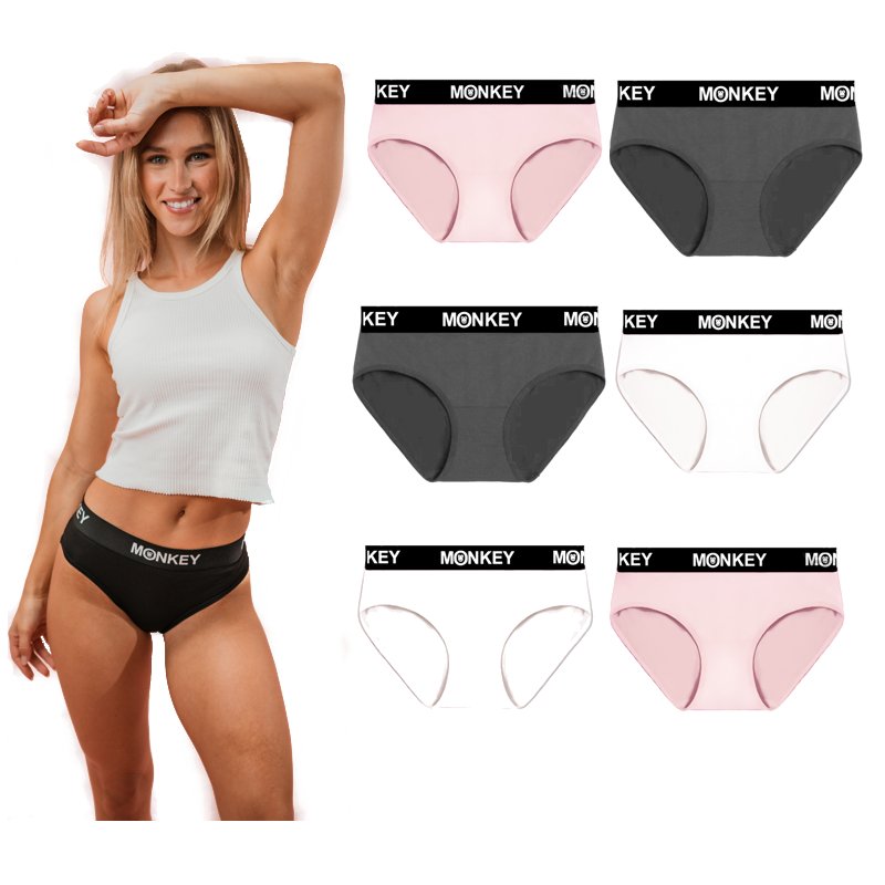 Women's Bamboo 6 Pack - Black, Pink, White - Monkey Undies